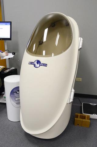 Players use this bod pod to record body composition.